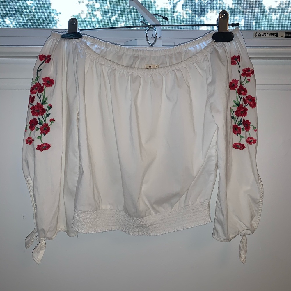 Hollister White Off The Shoulder Embroidered Top
